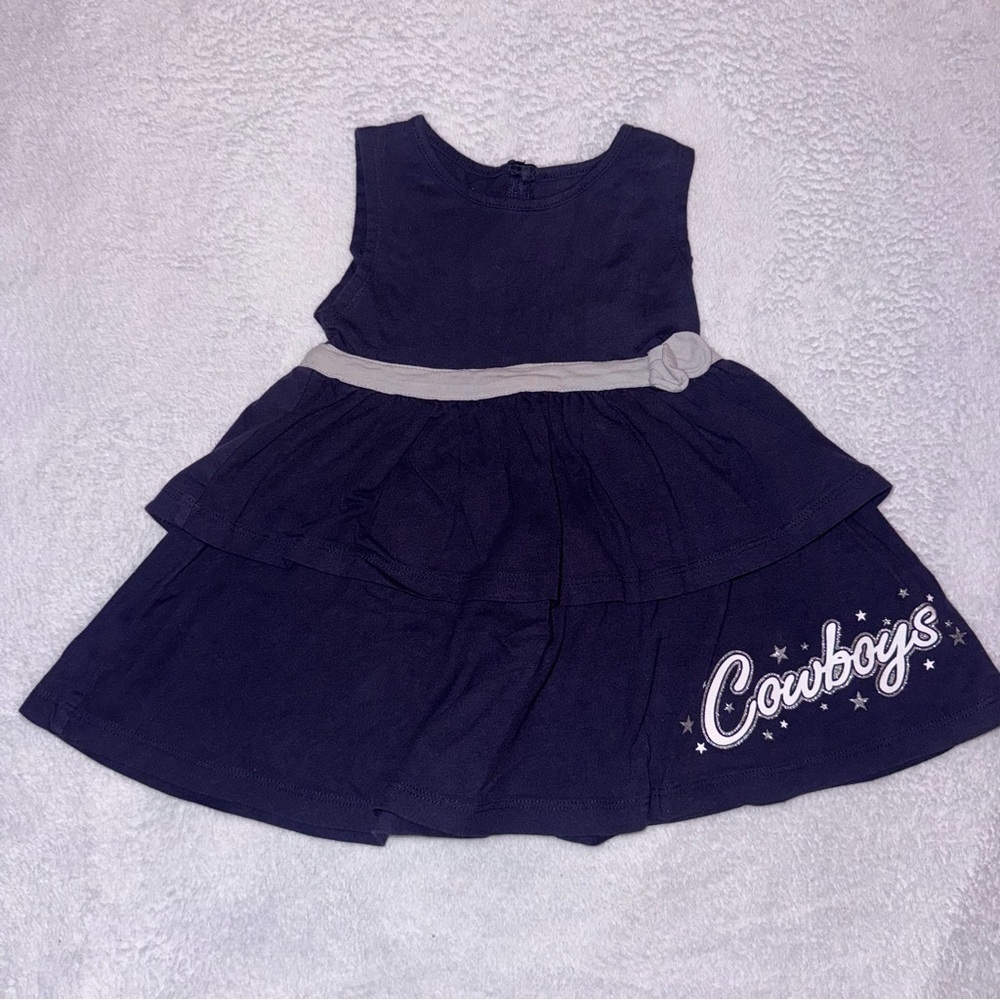 Navy Dallas Cowboys Tiered Dress with Gray Waistband - Kids